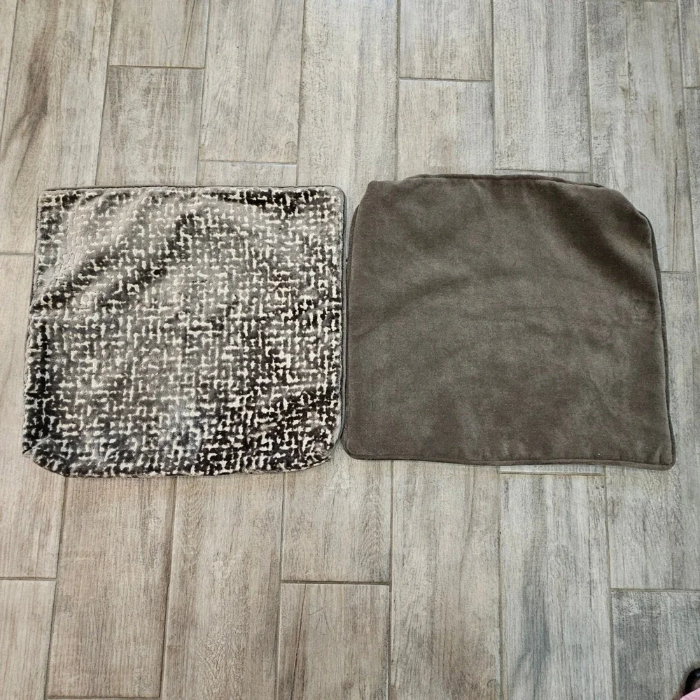 Upholstery Throw Pillow Covers Set of 2 20x20 Brown Taupe Velvet Geometric Solid